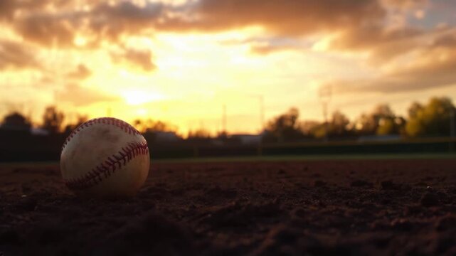 Fast motion of a softball on dirt field at sunset