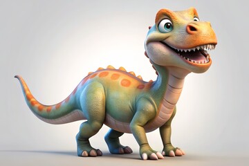 Fototapeta premium Cute cartoon dinosaur standing and smiling happily.