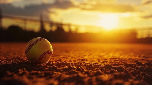 Softball on dirt field at sunset