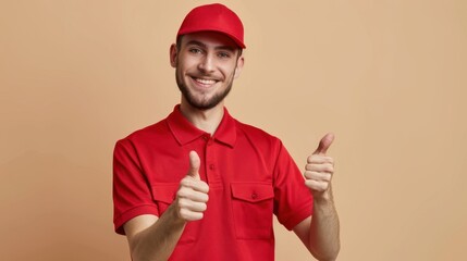 Fototapeta premium The delivery man gesturing thumbs up