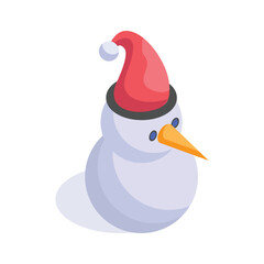 Cute snowman wearing a Santa hat, a fun winter craft, isometric icon