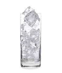 One glass with ice for refreshing drink isolated on white