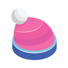 Creatively crafted isometric icon of knitted hat, essential for keeping cozy in winter