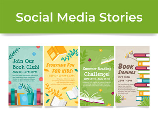 Banners of interesting community events at the local library that will be happening throughout the year