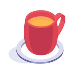 An icon of tea cup in isometric design style, editable icon hot beverages concept