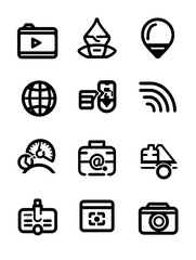A Set of 12 Black and White Outline Icons Depicting Various Technology-Related Concepts, generative ai image