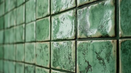 Green Tiled Wall Close Up