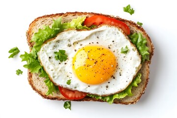 top view of Italian cuisine sandwiches with egg and bread over white background