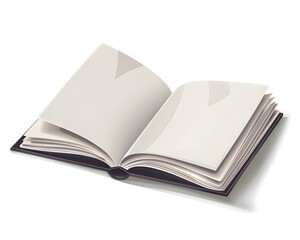 Open blank book with white pages on a white background. Perfect for themes of literature, education, and creativity.