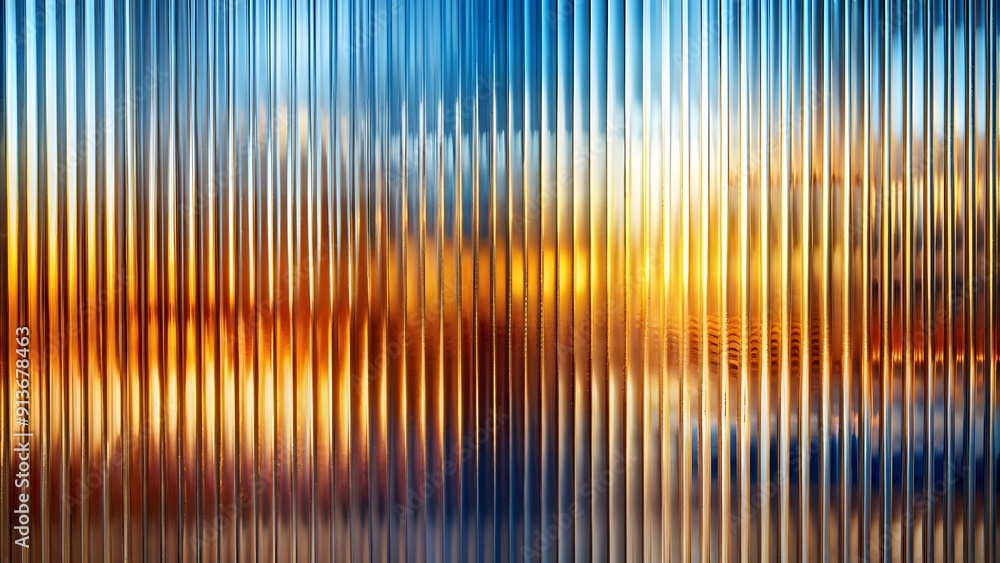 Poster abstract background with reeded glass effect, 3d render. render of corrugated wall with overlay refl