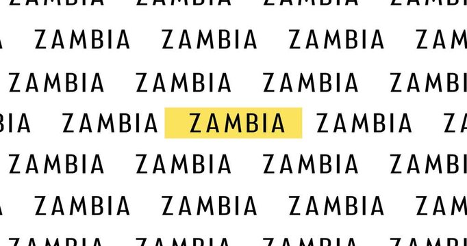 Zambia Country text typing word, Marker Highlight Yellow Pen in Bold Words , white background, Design Animation text size increases, Digital Screen, 4K Resolution video