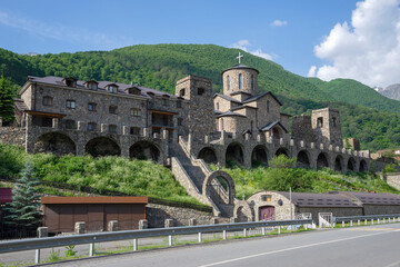 Alan Assumption Monastery in a mountain landscape. Upper Fiagdon. North Ossetia-Alania, Russia
