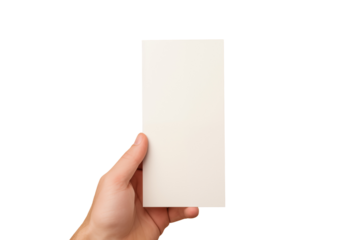 Male hand holding a blank card on transparent background, png