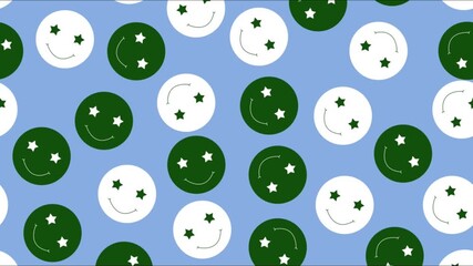 Stop motion smilies pattern background. Pakistan Independence Day celebration concept green and white smilies on sky blue background. 14th August theme