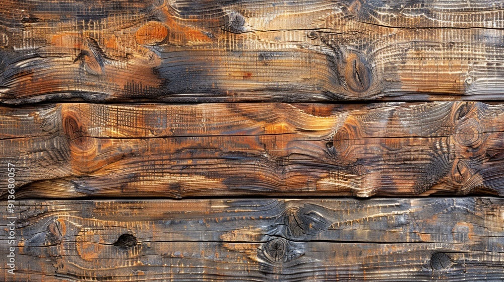 Poster detailed close-up view of weathered wooden planks displaying unique grain patterns and textures