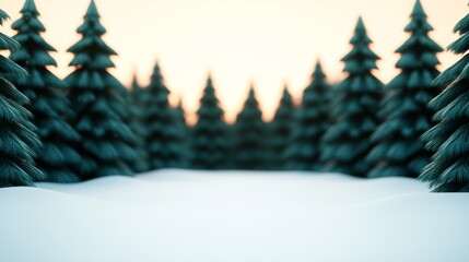 Obraz premium A serene winter landscape featuring evergreen trees surrounded by a fresh blanket of snow and a soft, colorful sky.