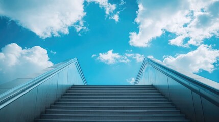 Fototapeta premium Escalator Going Up Cloudy Blue Sky