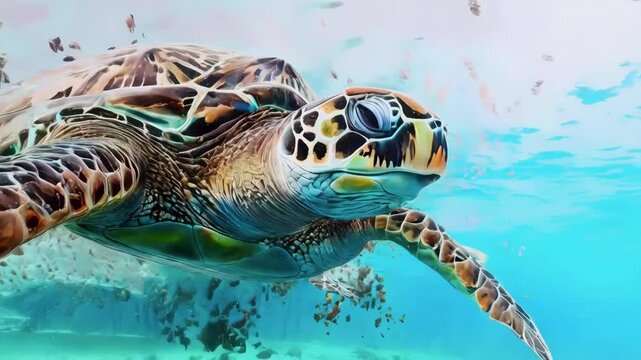 Sea turtle in the ocean waves, in its natural habitat 4k new stock video footage