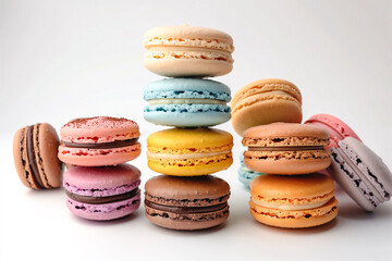 Obraz premium A stack of colorful macarons, isolated on a white background