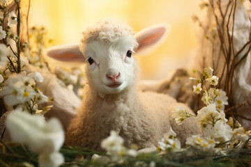 Obraz premium Easter lamb surrounded by flowers