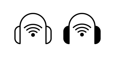 portable bluetooth wireless set mini headphones with radio waves vector icon color editable