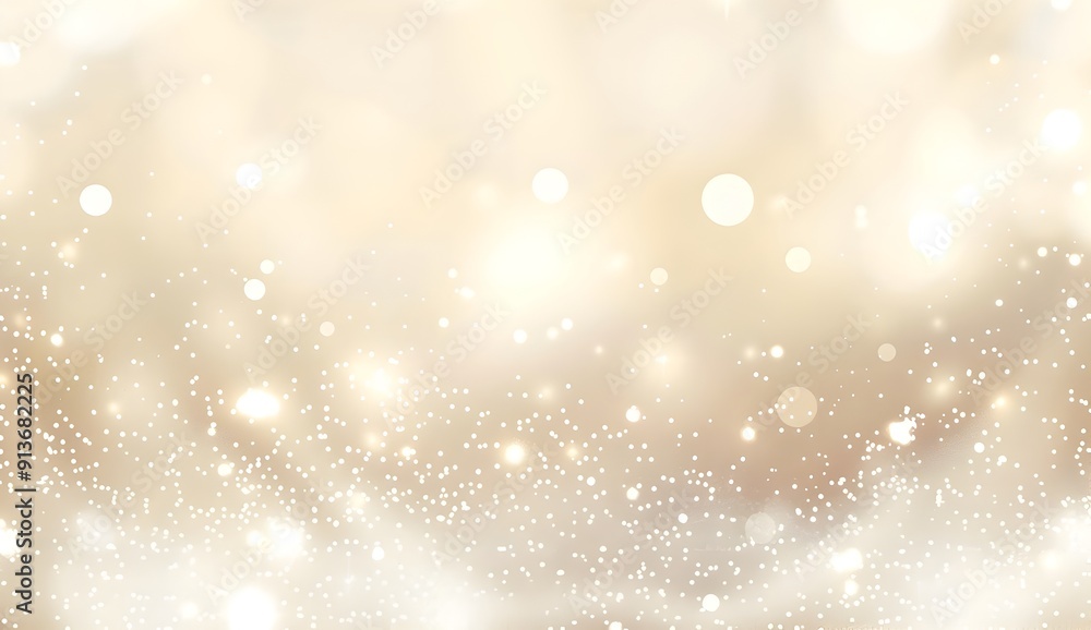 Poster light beige background with white sparkles and bokeh lights. soft pastel color backdrop for design, 