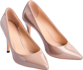 beige High Heel Shoes on a White Background