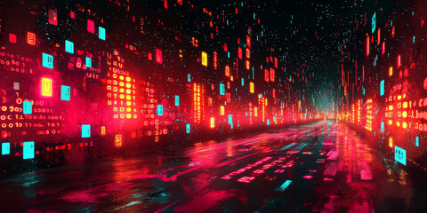 Fototapeta premium Digital binary code data streaming on a dark background