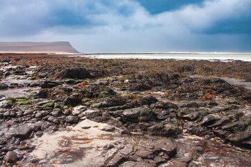 Iceland Landscape with ocean, mountains, coast, sky and clouds