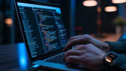 Coding on Laptop for your background business, poster, wallpaper, banner, backdrop, greeting cards, and advertising for business entities or brands.