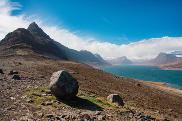 Landscape in Iceland with Mountains, sky and clouds
