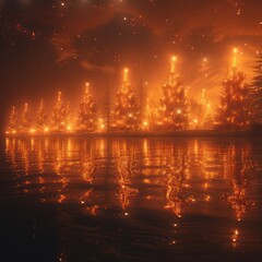 Naklejka premium Christmas Trees Glowing in the Night