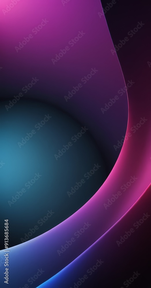 Poster gradient background transitions from blue to purple, with curved line in the center, creating visual