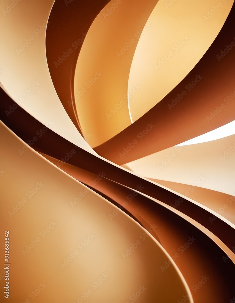Poster close-up view abstract art featuring series overlapping curved lines in shades brown and orange, cre