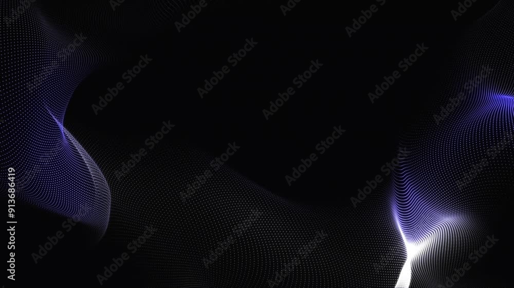 Poster abstract looping gray color motion waving dots texture on black background. cyber or technology digi