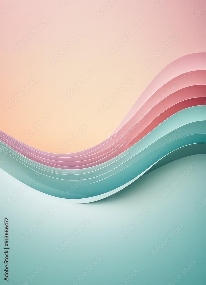 Poster gradient background with wavy pattern in pink, orange, and blue, creating sense movement and depth.
