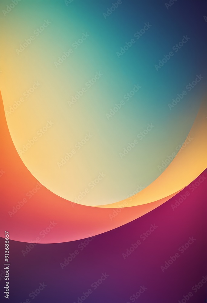 Poster gradient background transitions from blue to yellow and orange, with curved wave-like shape in the c