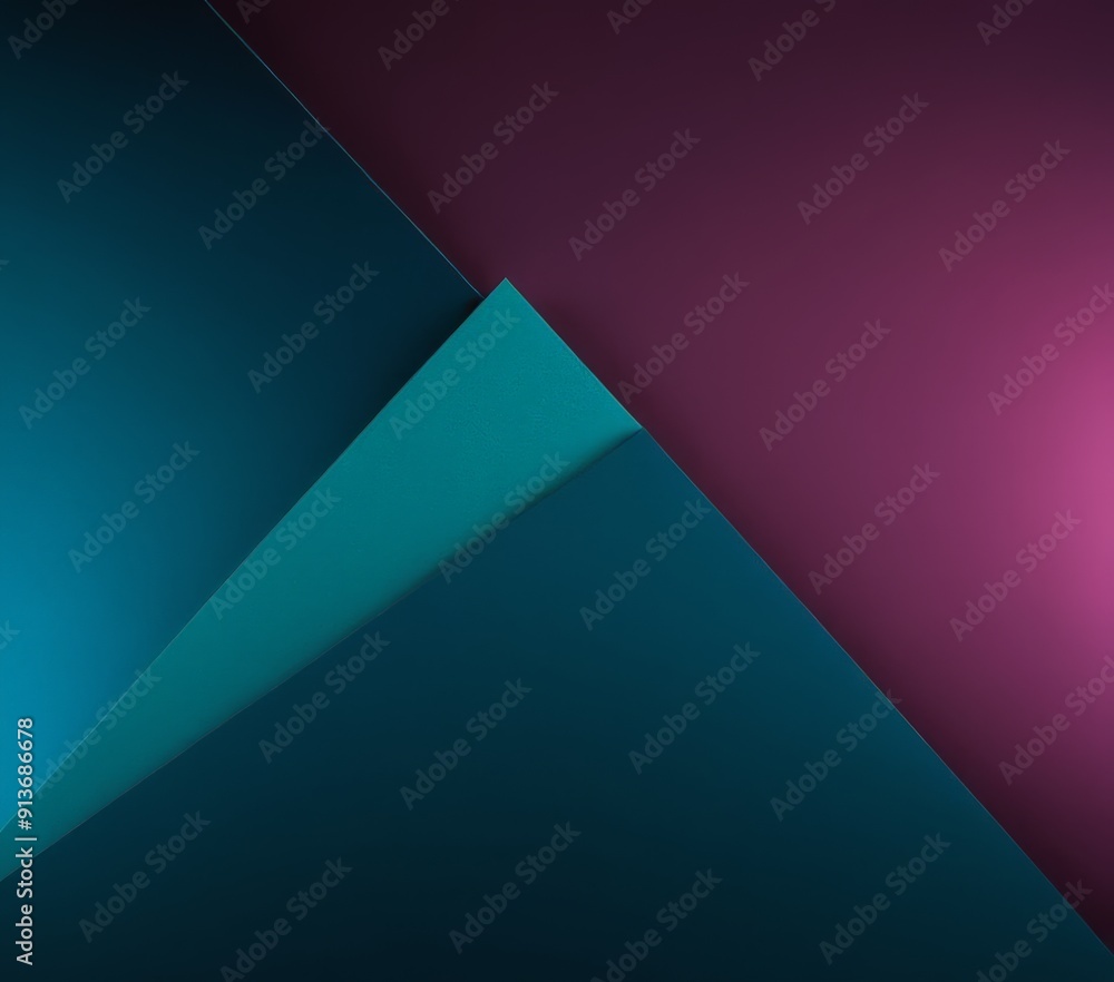 Poster geometric pattern overlapping triangular shapes in shades blue and purple, with gradient effect.
