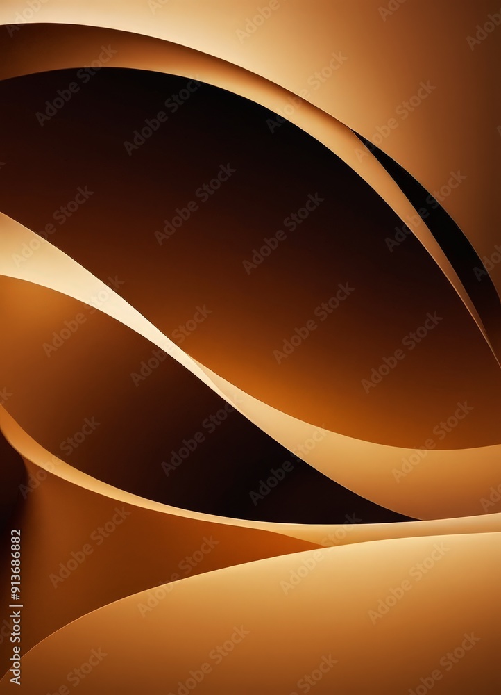 Poster close-up view abstract art featuring gradient brown and orange hues, with curved lines and shapes cr