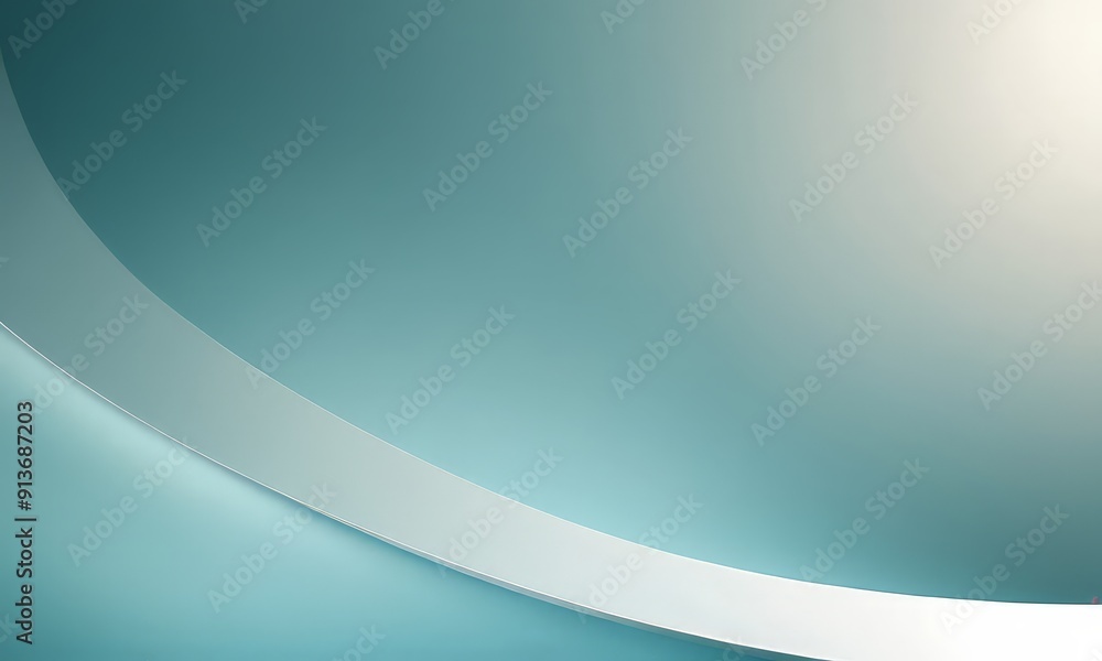 Poster curved white line intersects gradient blue background, creating sense depth and movement.