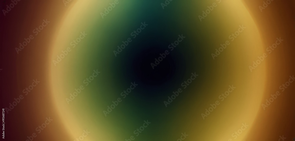 Poster gradient warm colors surrounds central black circle, creating visually striking abstract composition