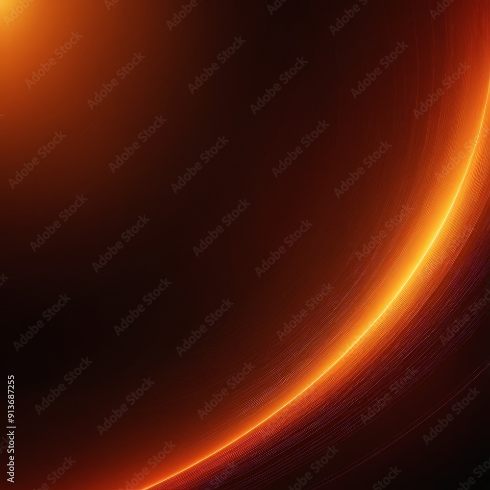 Poster gradient orange and red hues, with curved line light, creates dynamic and abstract visual effect.