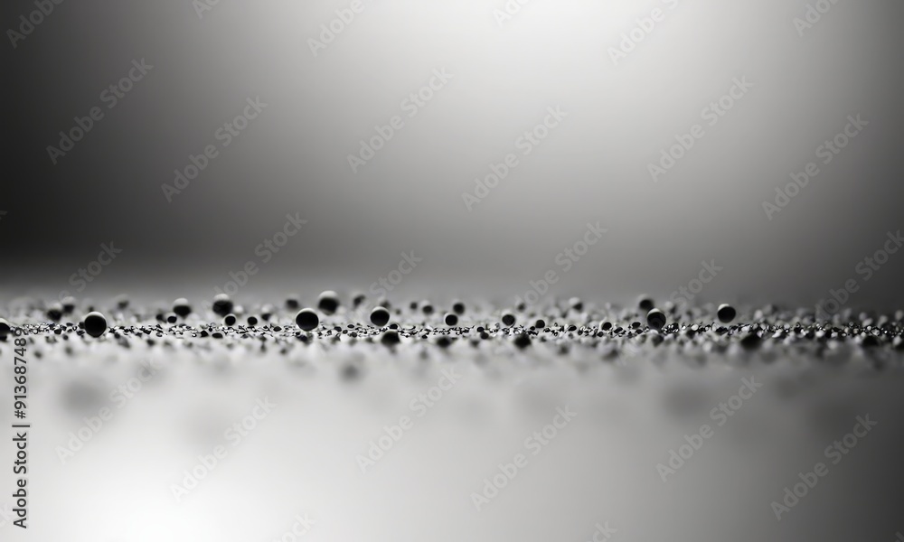 Poster black and white textured surface with small black dots or circles, creating sense depth and movement