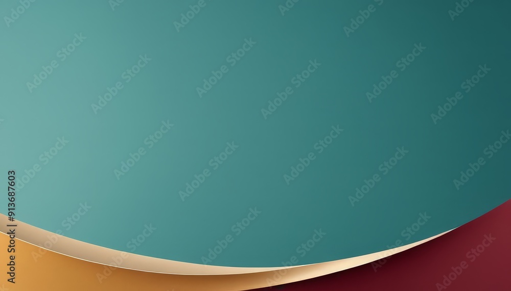 Poster gradient background transitions from turquoise to maroon, with curved line in gold and red at the bo