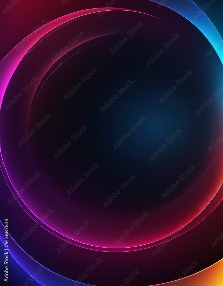 Poster vibrant abstract features circular pattern concentric circles in various colors, including red, blue