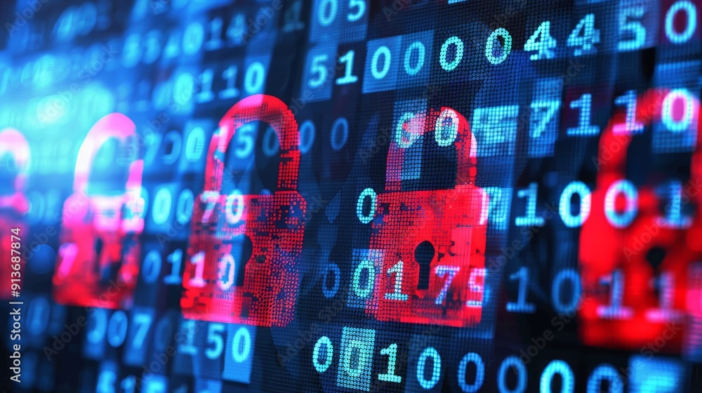 Poster the image represents digital security, data protection, privacy, and the importance of safeguarding 