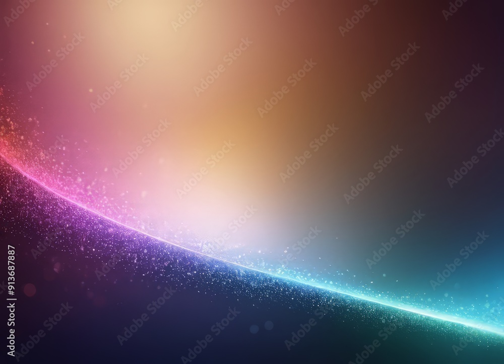 Poster gradient background transitions from pink to orange, with blue and green stripe at the bottom, creat