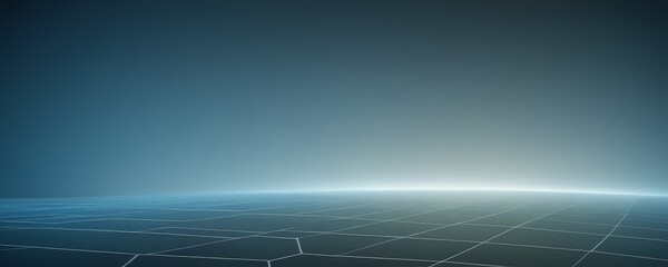 digital futuristic cityscape features grid-like pattern blue and white lines, with gradient blue and white in