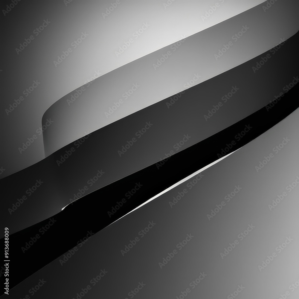 Poster black and white abstract featuring curved line and horizontal line, creating sense movement and dept