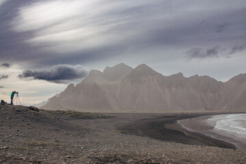 Iceland Landscape with ocean, mountains, coast, sky and clouds